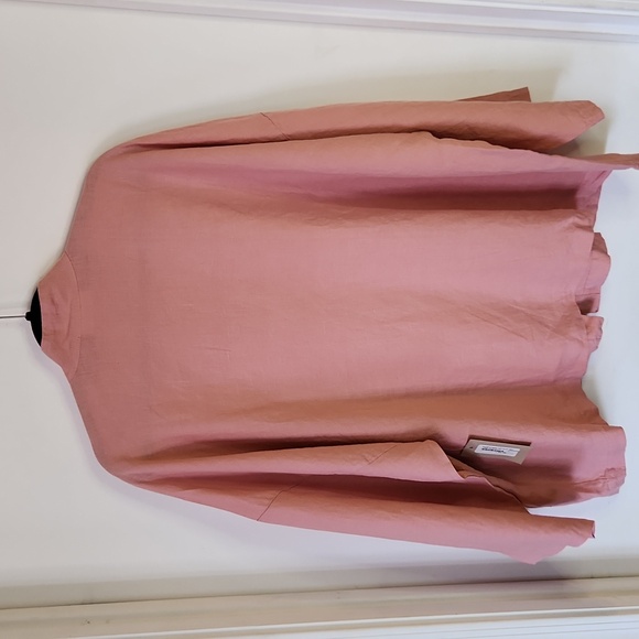 NWT BRYN WALKER oversized salmon linen button down long sleeve top, size large - Picture 2 of 8